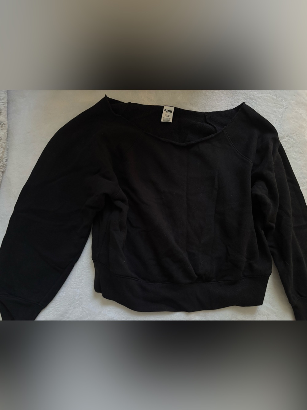 pink crop off the shoulder black sweater